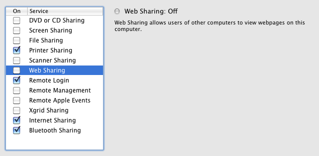 In Preferences.app, make sure web sharing is turned off